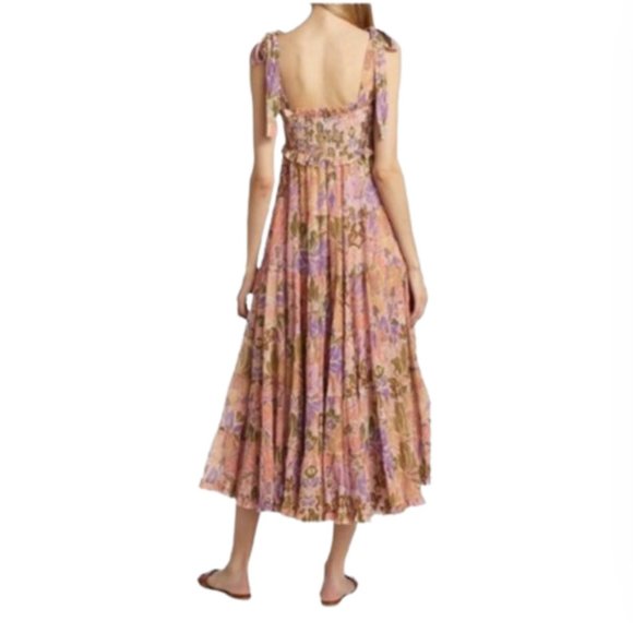 Zimmermann Violet Tiered Sundress Midi Dress Womens 1 Small Pink Floral Smocked - Picture 4 of 15